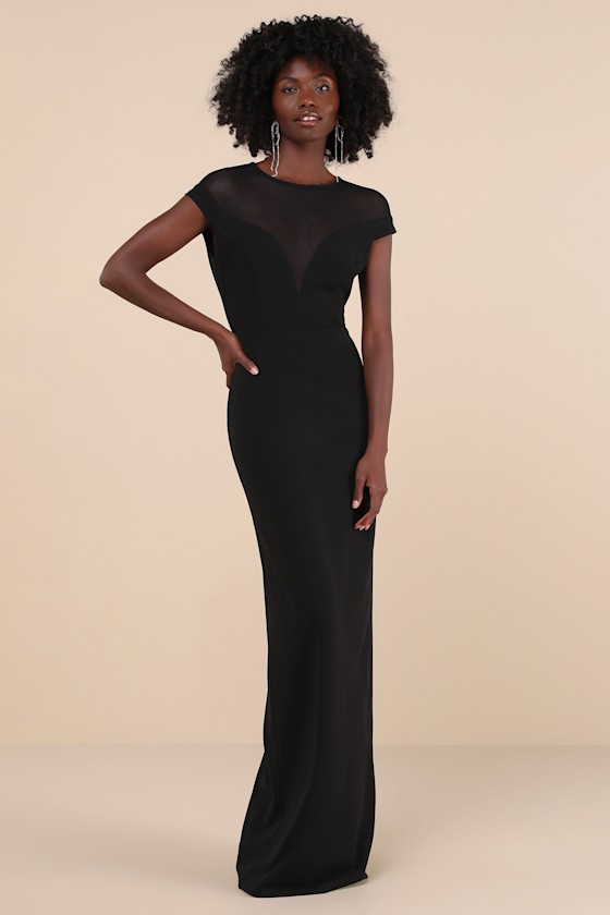 Truly Mysterious Black Sheer Mesh Cap Sleeve Maxi Dress 4