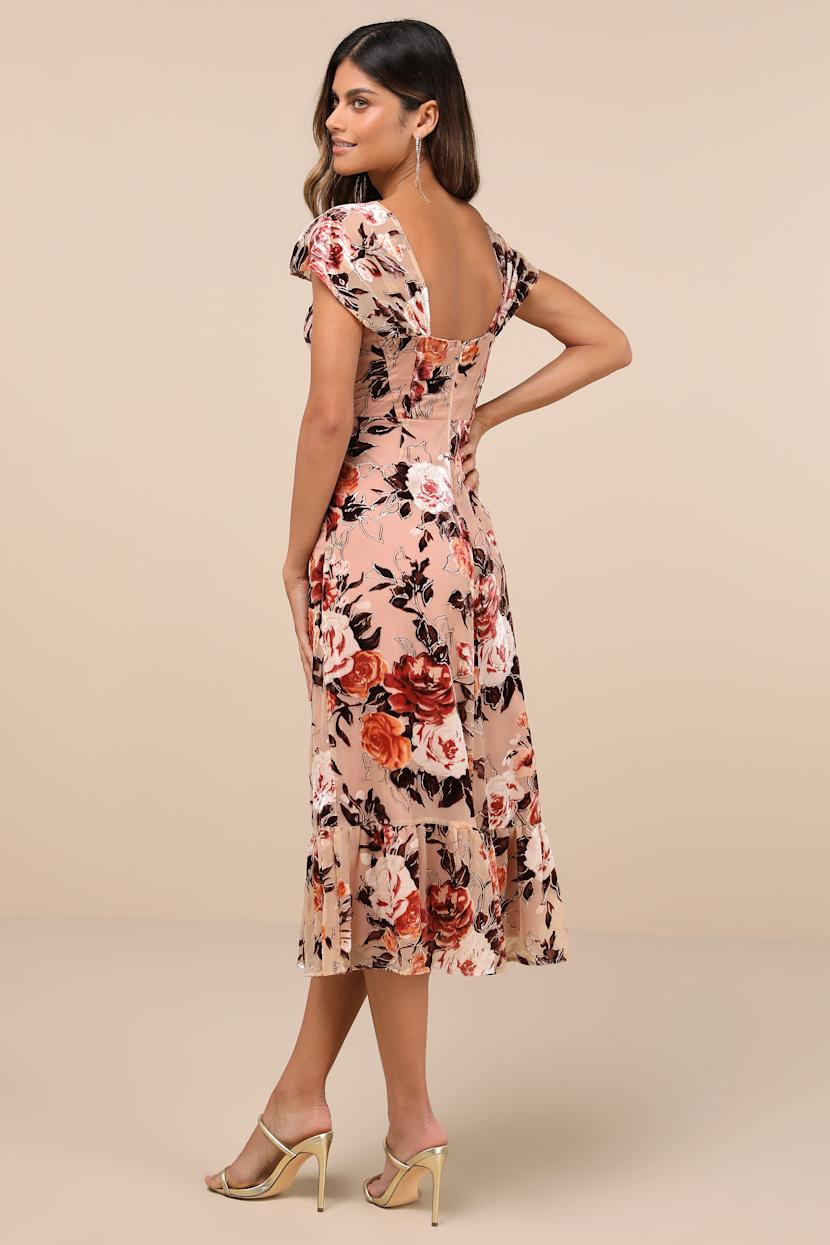Blush Pink Burnout Dress - Velvet Floral Midi Dress - Dress - Lulus