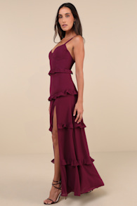 Sincerely Poised Plum Purple Backless Bustier Tiered Maxi Dress 1