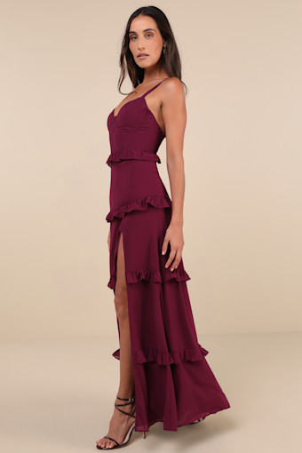 Sincerely Poised Plum Purple Backless Bustier Tiered Maxi Dress 1