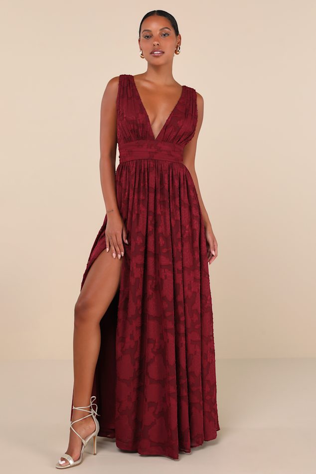 Gowning Around Mauve Floral Jacquard Strapless Maxi Dress