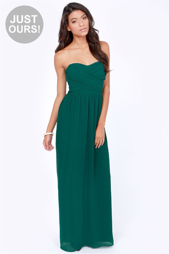 teal strapless dress