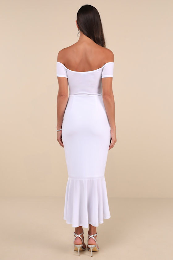 Lulus How Much I Care White Velvet Off-the-shoulder Midi Dress In White