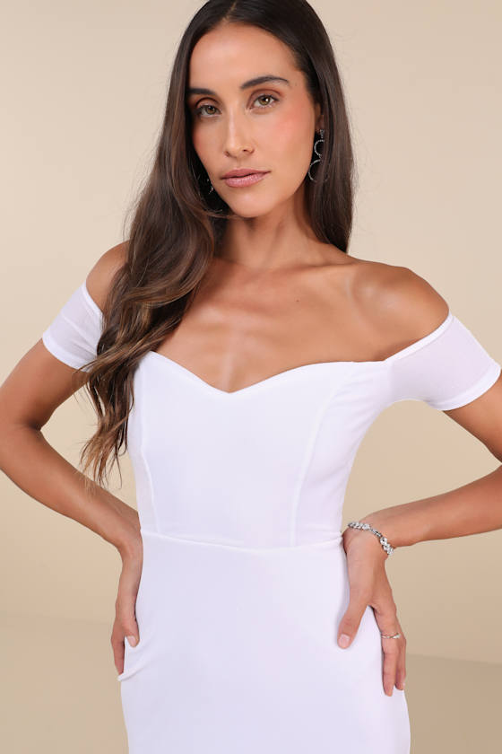 Lulus How Much I Care White Velvet Off-the-shoulder Midi Dress In White