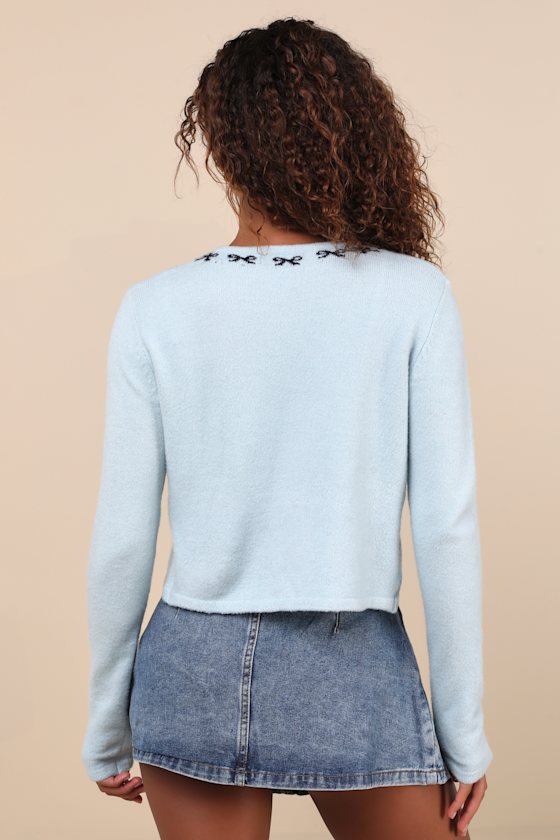 Wunara Light Blue Bow Detail Cardigan Sweater 3