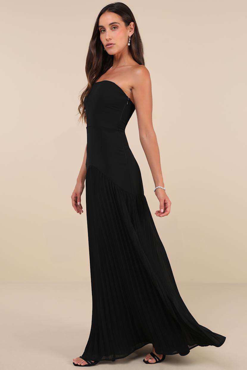 navy blue dress for baby girl Strapless A Line Maxi Dress Black main image 1