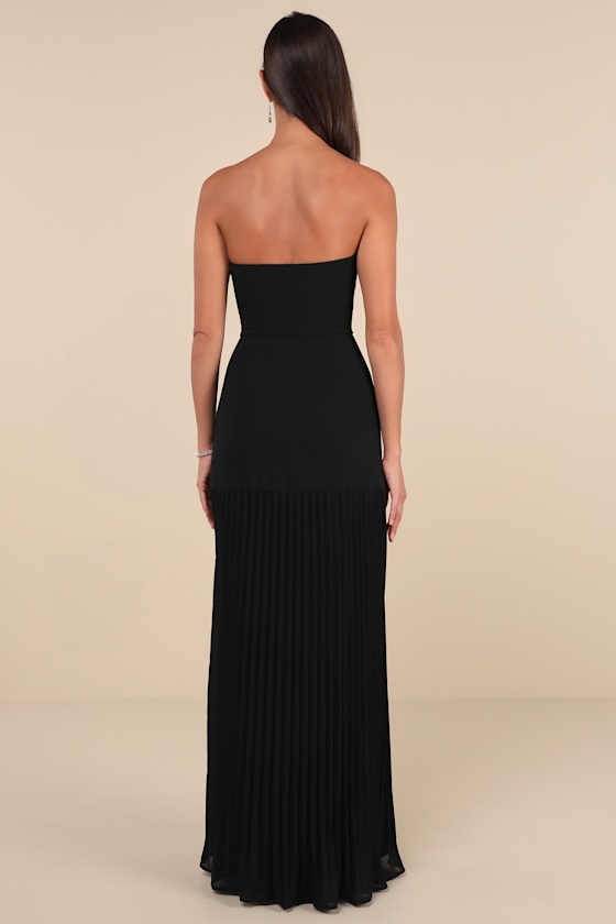 Celebratory Aesthetic Black Pleated Strapless Maxi Dress - thumbnail 3
