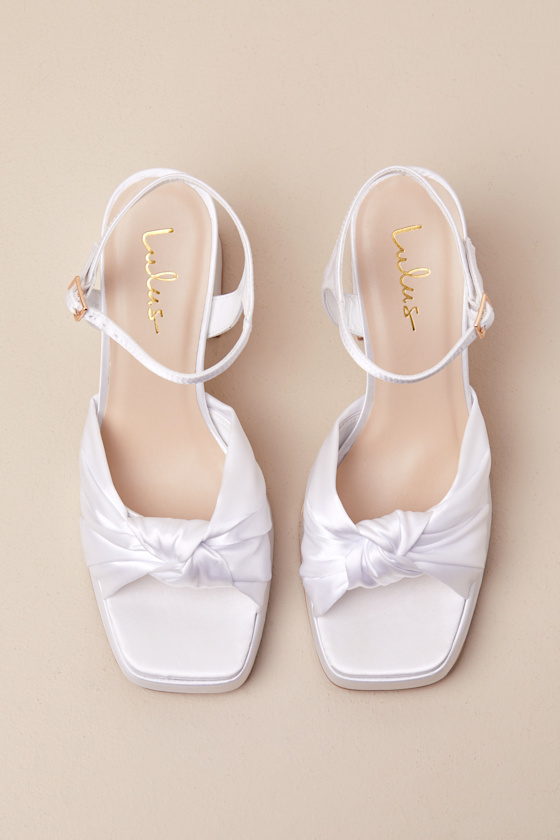 Lulus Remie White Satin Knotted Platform High Heel Sandals In White