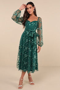 Darling Charisma Emerald Mesh Embroidered Midi Dress 1