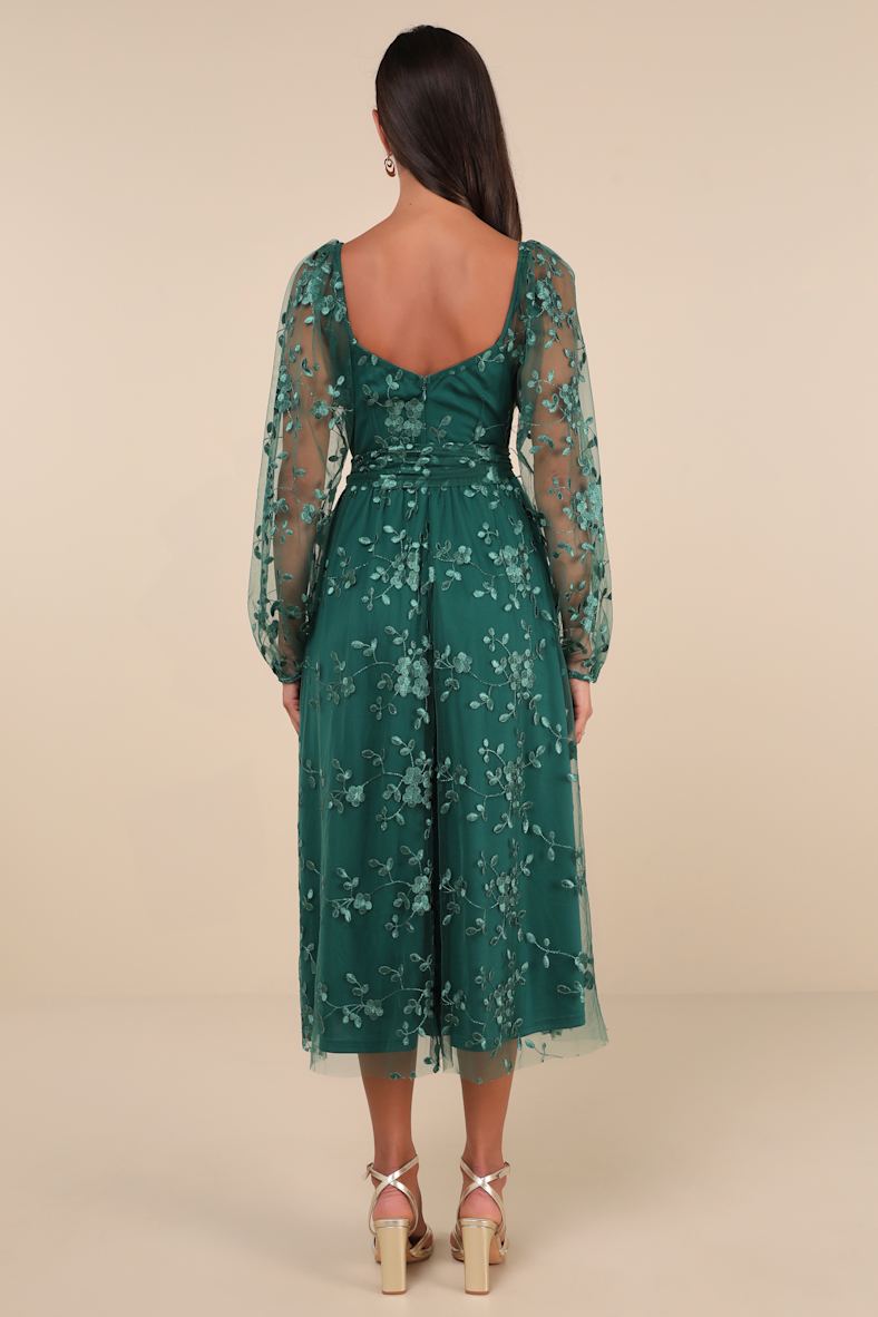 Darling Charisma Emerald Mesh Embroidered Midi Dress