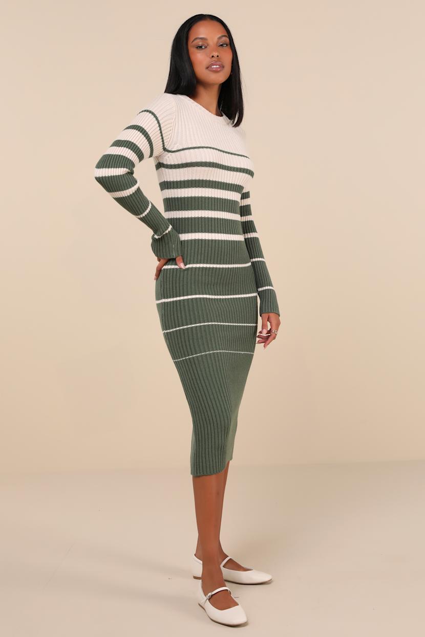 knee length dresses for ladies Ingrid + Isabel Maternity Seamless Striped Midi Sweater Dress Fig Size L main image 1