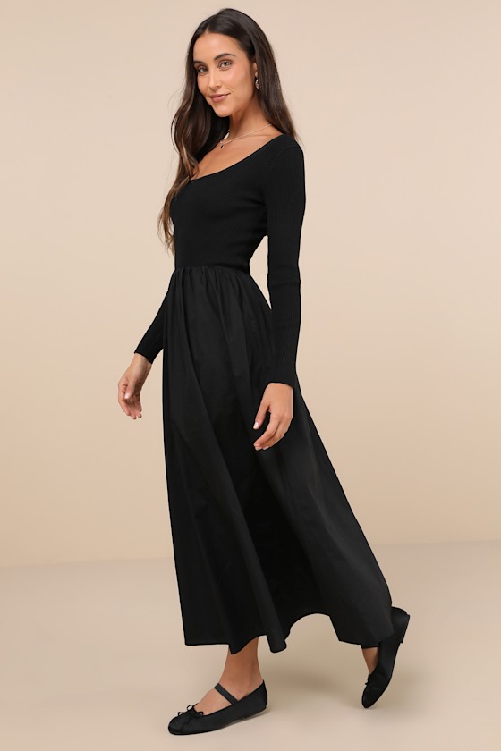 Exceptional Composure Black Long Sleeve Midi Dress 3