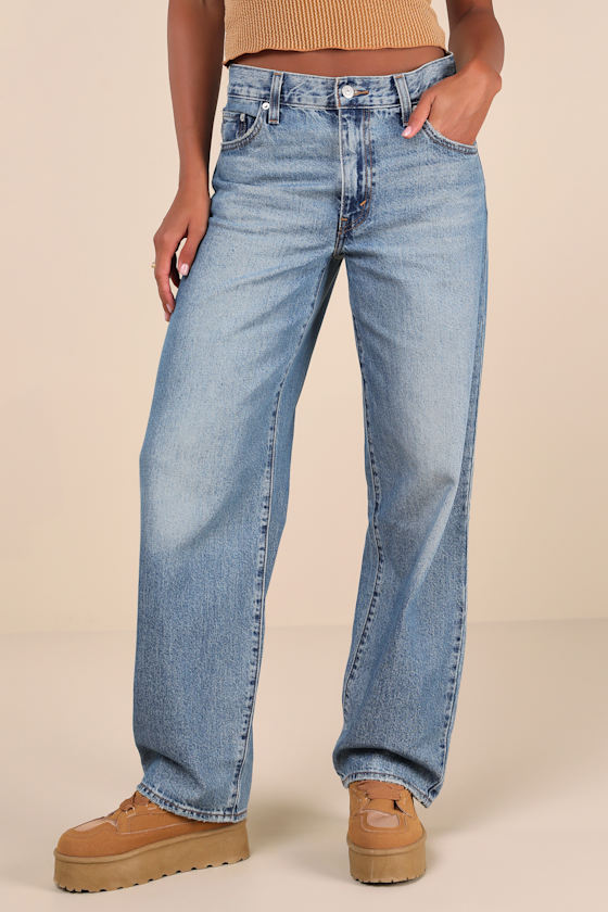 Levi's Baggy Dad Medium Wash Cotton Denim Mid-rise Wide-leg Jeans In Blue