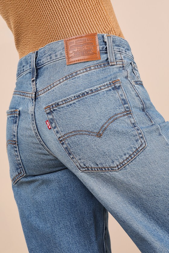 Levi's Baggy Dad Medium Wash Cotton Denim Mid-rise Wide-leg Jeans In Blue