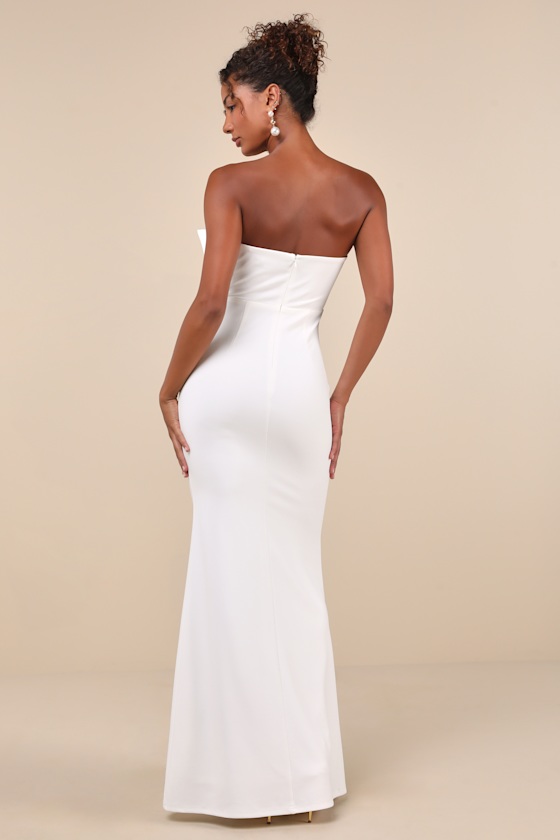Coveted Glamour White Strapless Bow Mermaid Maxi Dress 2