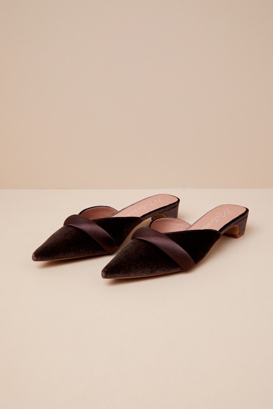 Kellan Espresso Velvet Pointed-Toe Kitten Heel Pumps 2