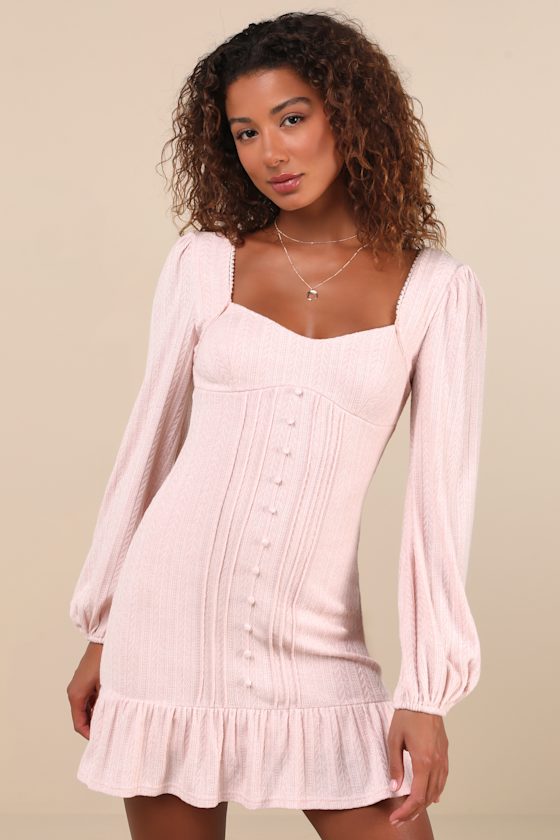 Coveted Sweetness Blush Pointelle Knit Long Sleeve Mini Dress 1