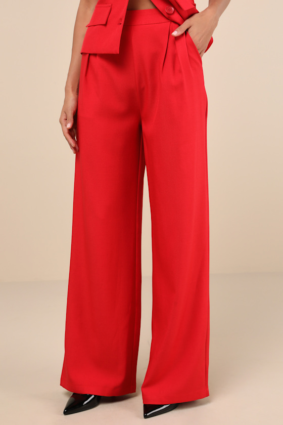 Extro & Vert Anastasia Red Wide-leg High Rise Trouser Pants In Red