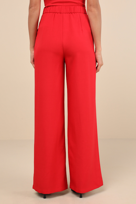 Extro & Vert Anastasia Red Wide-leg High Rise Trouser Pants In Red