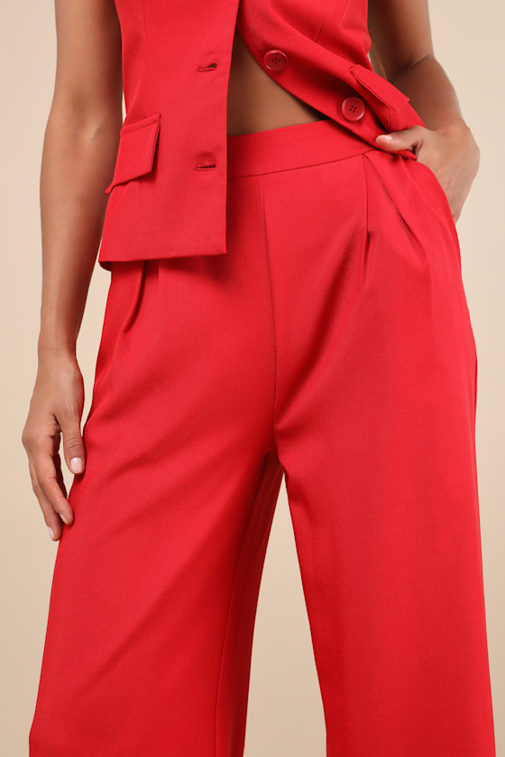 Extro & Vert Anastasia Red Wide-leg High Rise Trouser Pants In Red