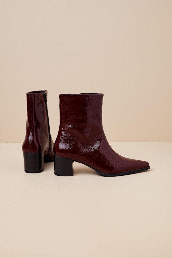 Giselle Cherry Patent Leather Pointed-Toe Ankle Boots 2