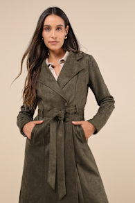 Chic Calling Olive Green Suede Trench Coat 4