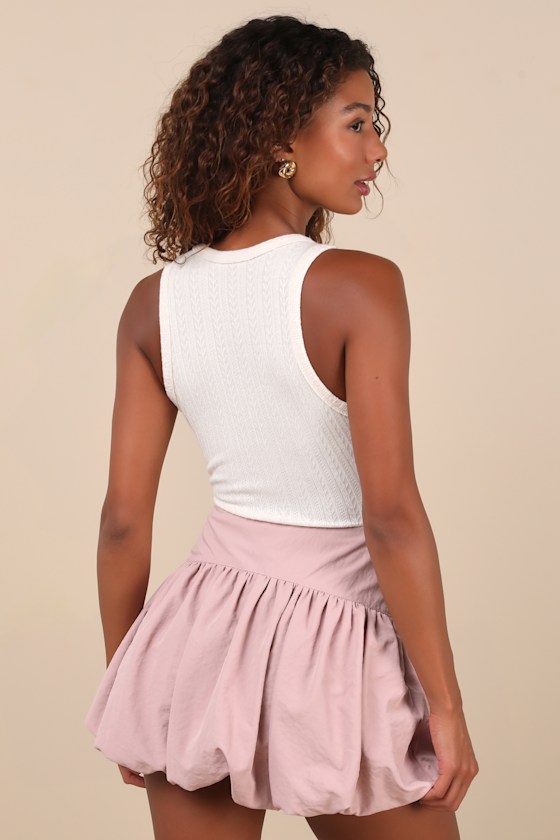 Lulus Decidedly Ideal Ivory Pointelle Knit Sleeveless Bodysuit In Ivory