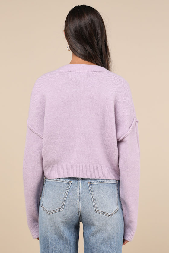 Cozy Ease Lilac Button-Up Cropped Cardigan Sweater 3