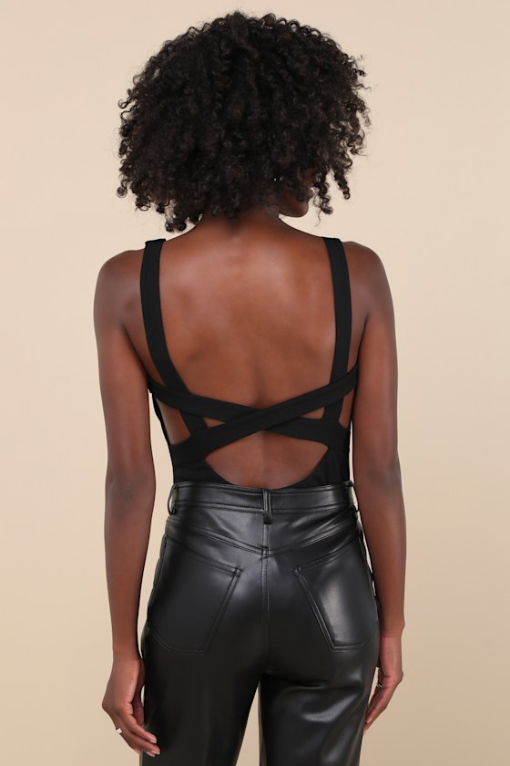 LULUS CAPTIVATING MOOD BLACK SLEEVELESS STRAPPY BACK BODYSUIT