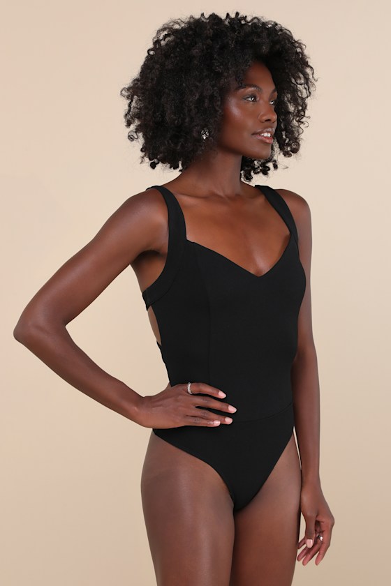 LULUS CAPTIVATING MOOD BLACK SLEEVELESS STRAPPY BACK BODYSUIT