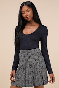 Simple Adoration Navy Pointelle Scoop Neck Long Sleeve Top 1