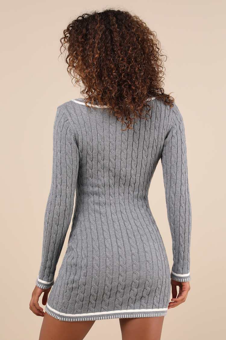Heather Grey Cable Knit Dress - Sweater Mini Dress - Knit Dress - Lulus