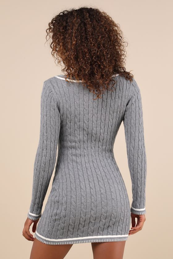 Autumn Concept Heather Grey Cable Knit Sweater Mini Dress