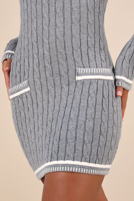Lulus Autumn Concept Heather Grey Cable Knit Sweater Mini Dress In Heather Grey