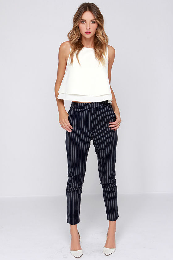 blue and white striped pants womens