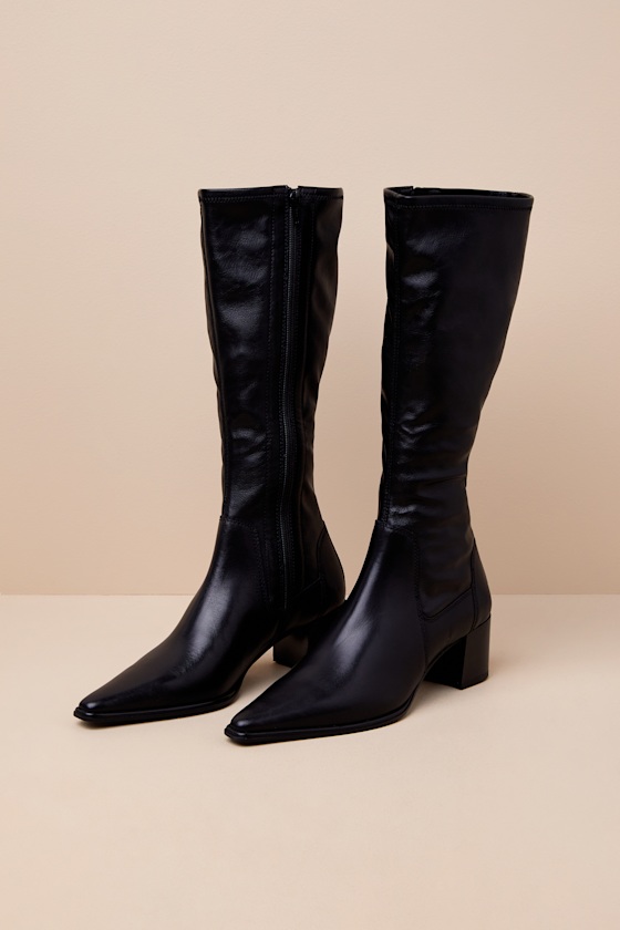 Giselle Black Leather Pointed-Toe Knee-High Boots 3