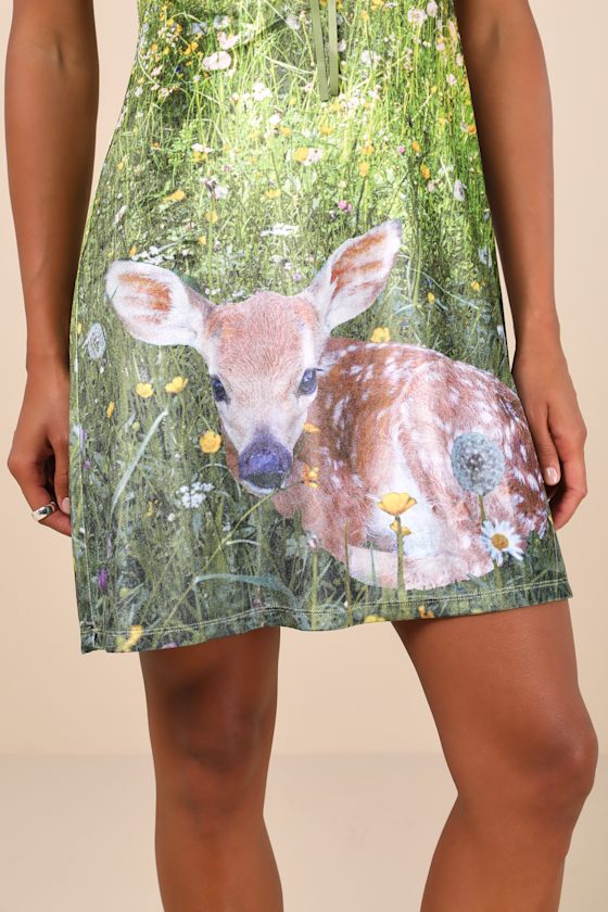 Tyler Mcgillivary Fawn Green Multi Velvet Drawstring Slip Mini Dress In Green