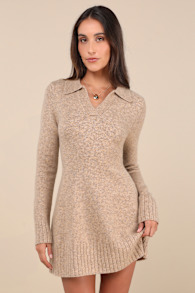 Soft Serenity Heather Taupe Collared Sweater Mini Dress 4