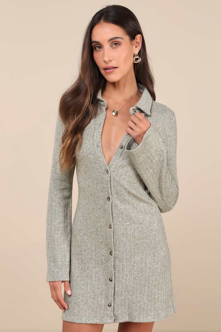 Heather Green Dress - Mini Sweater Dress - Fit-and-Flare Dress - Lulus