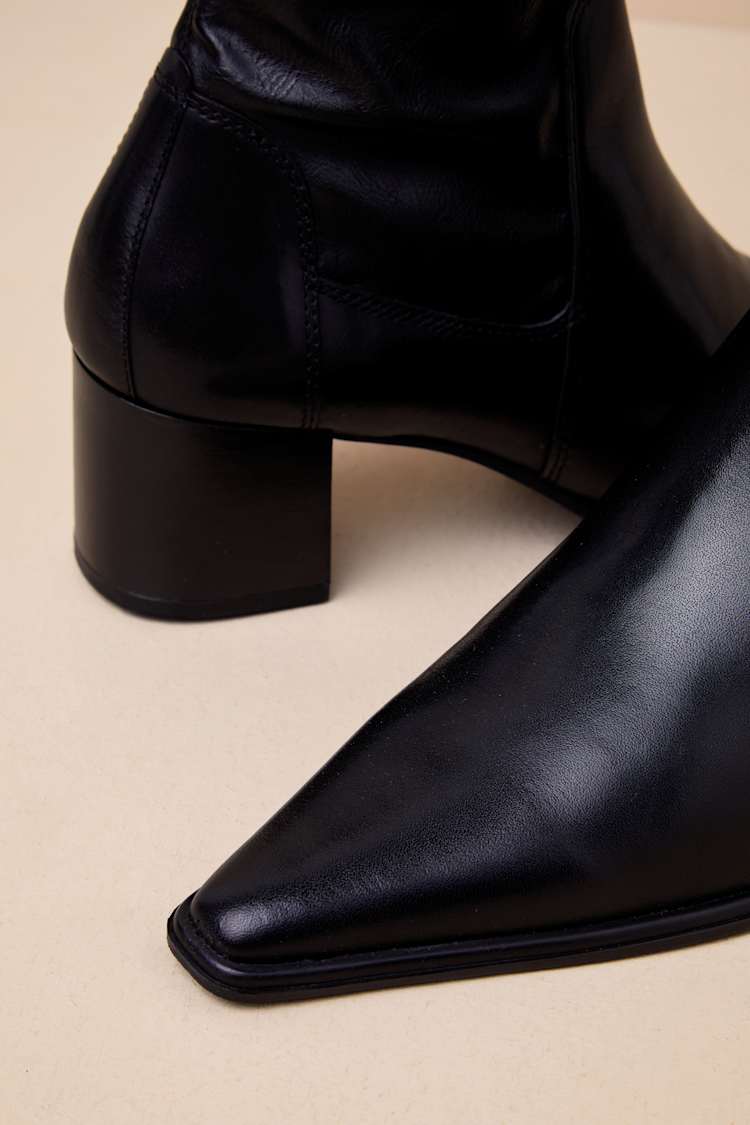 Giselle Black Leather Pointed-Toe Ankle Boots