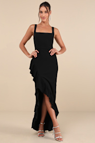 Immaculate Excellence Black Sleeveless Ruffled Tulip Maxi Dress 5