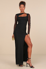 Remarkable Attitude Black Mesh Asymmetrical Cutout Maxi Dress 3