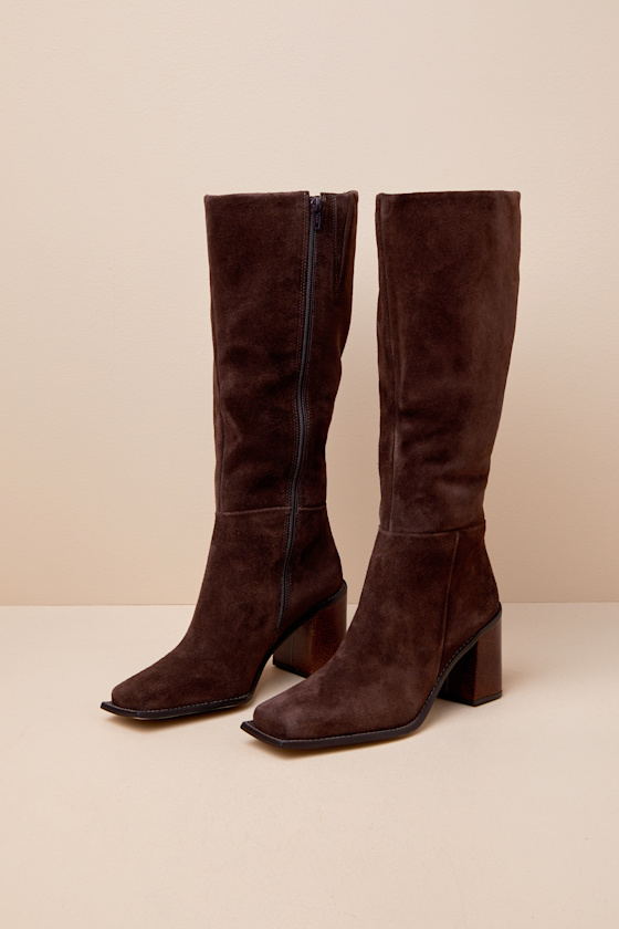 Highness Chocolate Suede Leather Distressed Knee-High Boots 1