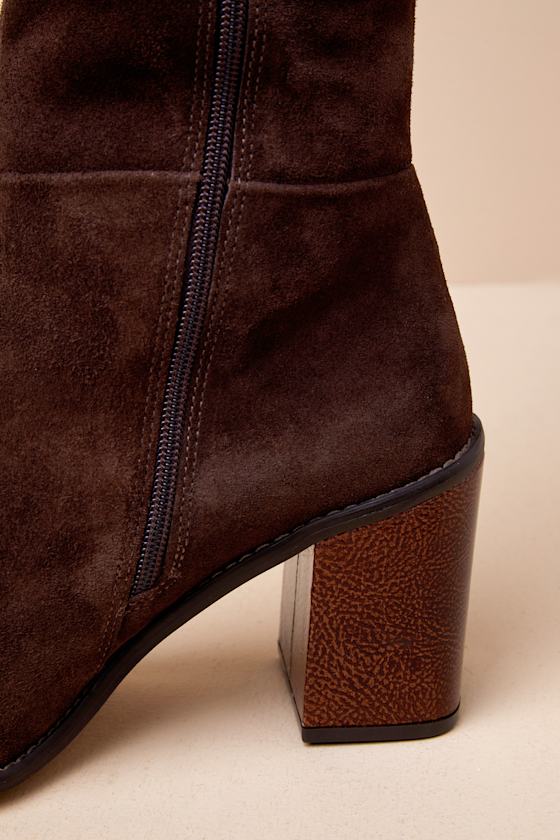 Highness Chocolate Suede Leather Distressed Knee-High Boots 2