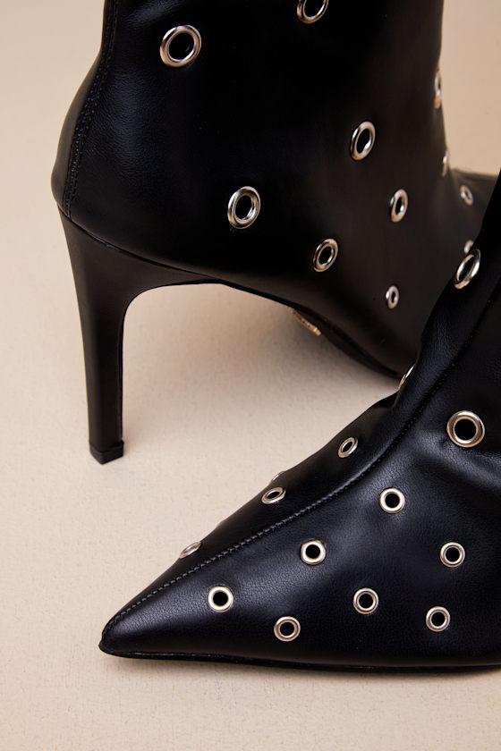 Noella Black Eyelet Pointed-Toe Knee-High Boots 2