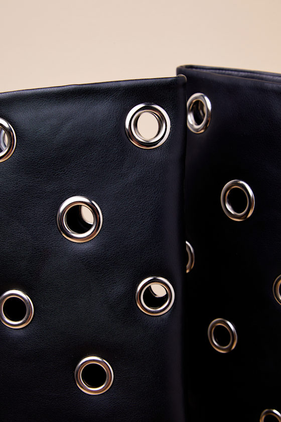 Billini Noella Black Eyelet Pointed-toe Knee-high Boots In Black