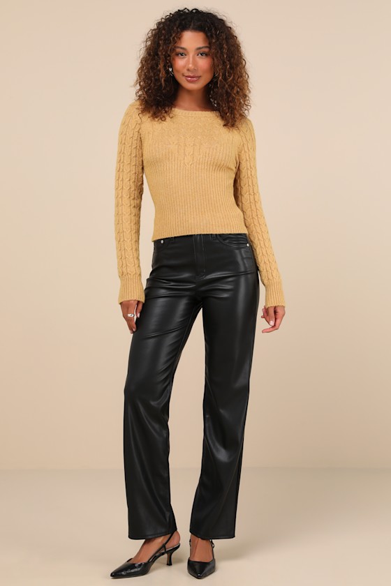 Cozy Aim Mustard Yellow Cable Knit Ribbed Sweater Top 1