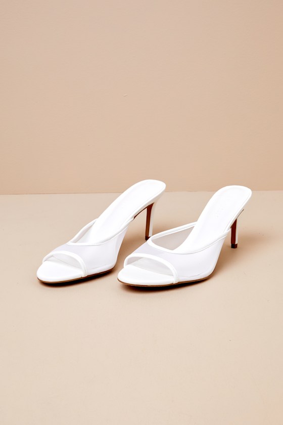 Ishi White Mesh High Heel Slide Sandals 2