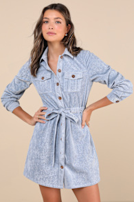 Simple Affection Blue Corduroy Mini Dress With Pockets 4