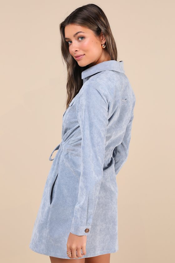 Lulus Simple Affection Blue Corduroy Mini Dress With Pockets In Blue